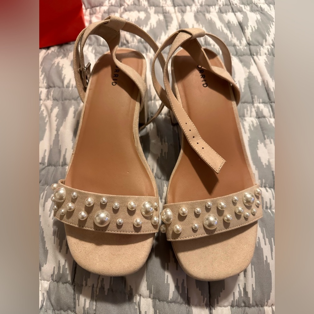 Torrid Beige Pearl Strap Platform Heels